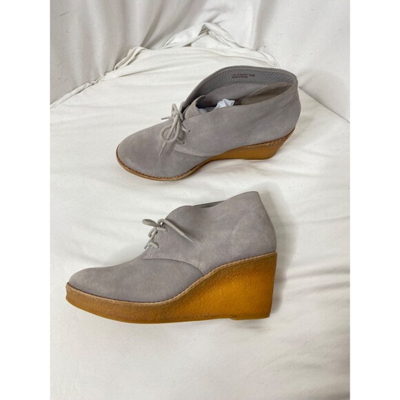 Cole Hann Womens 8.5 Halley Chukka Boots Grey Leather and Brown Wedge Lace Ankle - Picture 4 of 12